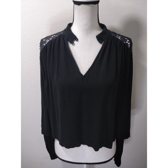 Free People Black Lace Cold Shoulder Mock Neck Choker Cutout Top Size XS - Picture 5 of 11